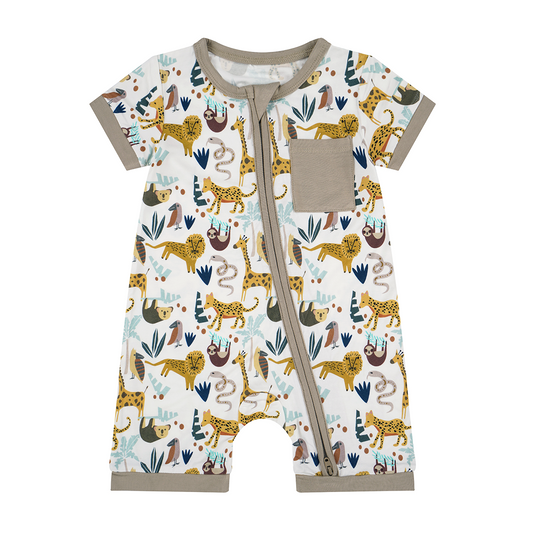 Bamboo Shortie Romper - Jungle Friends